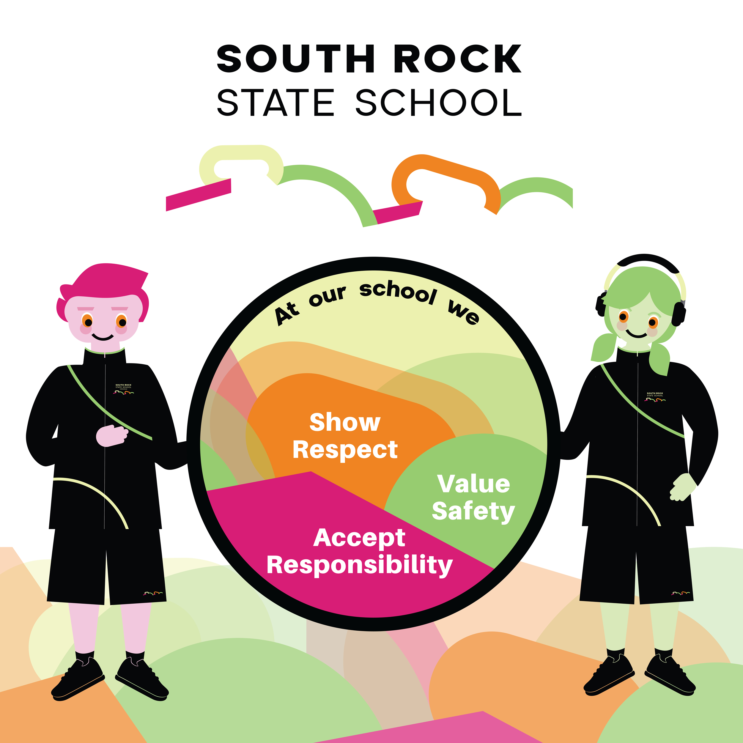 South Rock State School student characters with values